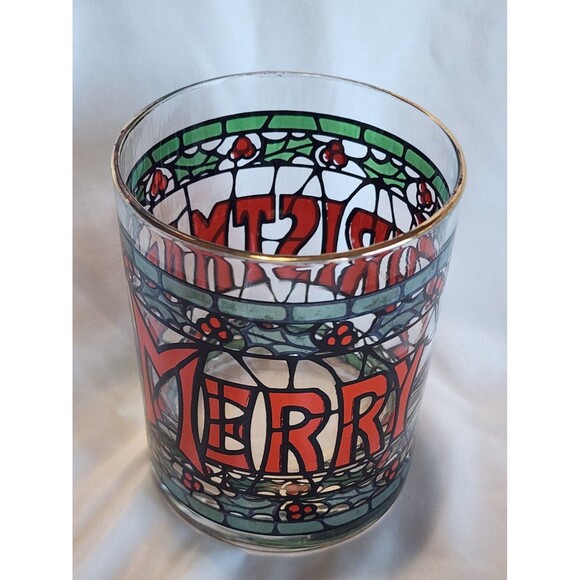 1970s Cera Houze Merry Christmas Seasons Greetings Gold Trimmed Set Of 4 Glasses - Picture 16 of 16